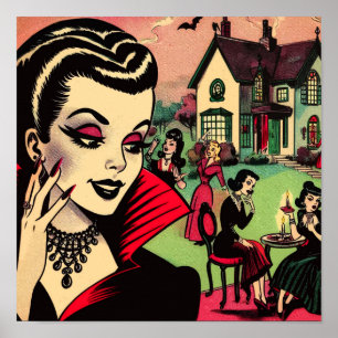 Affiche Cute Retro Goth Vampire Comics Femme