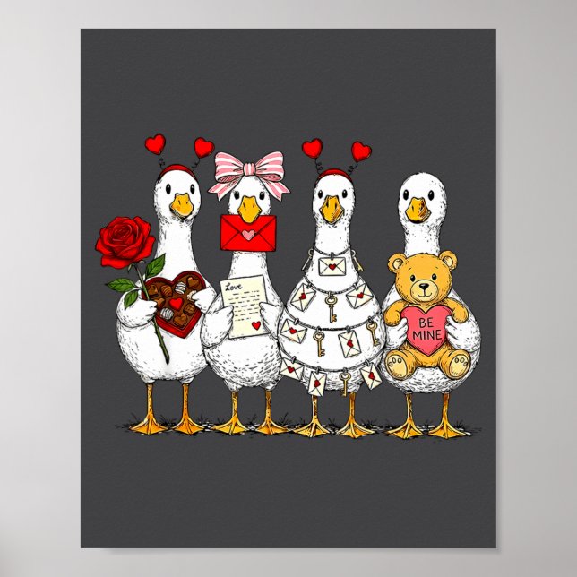 Affiche Cute Retro Valentine Silly Gooses Duck Love Couple (Devant)