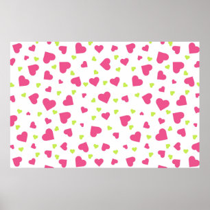 Affiche Cute rose et vert Tumbling Hearts Motif