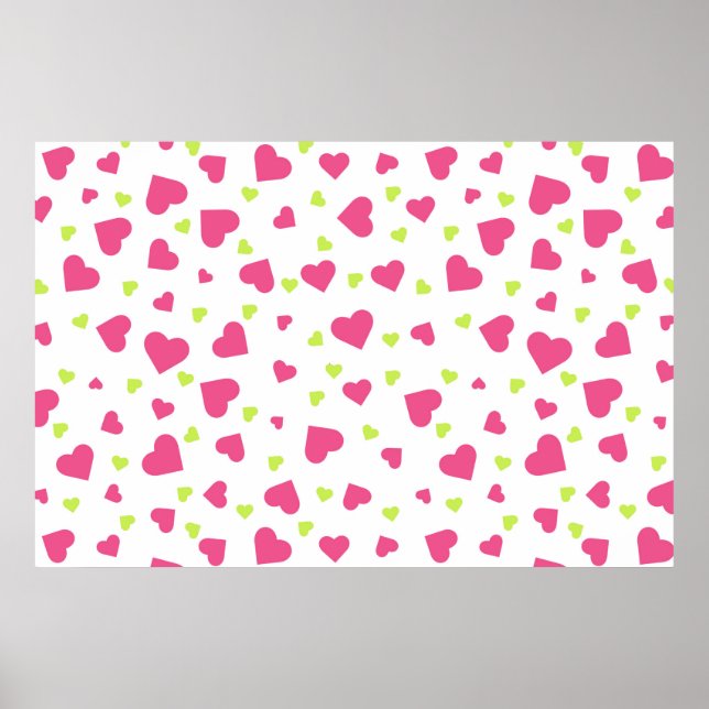 Affiche Cute rose et vert Tumbling Hearts Motif (Devant)