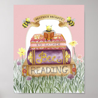 Affiche Cute Rose Je préférerais être Lecture livre Lover