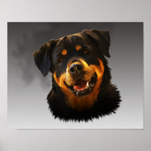Affiche Cute Rottweiler Dog Water Couleur Art Portrait