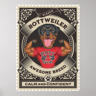 Affiche Cute Rottweiler Muscles Flexants