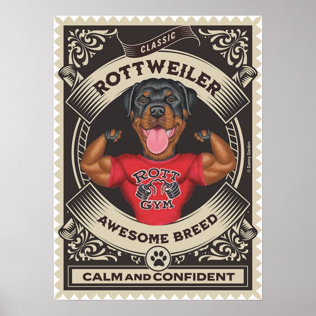 Affiche Cute Rottweiler Muscles Flexants (Devant)