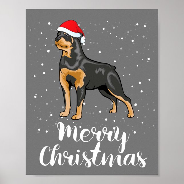 Affiche Cute Rottweiler Santa Hat Joyeux costume de Noël (Devant)