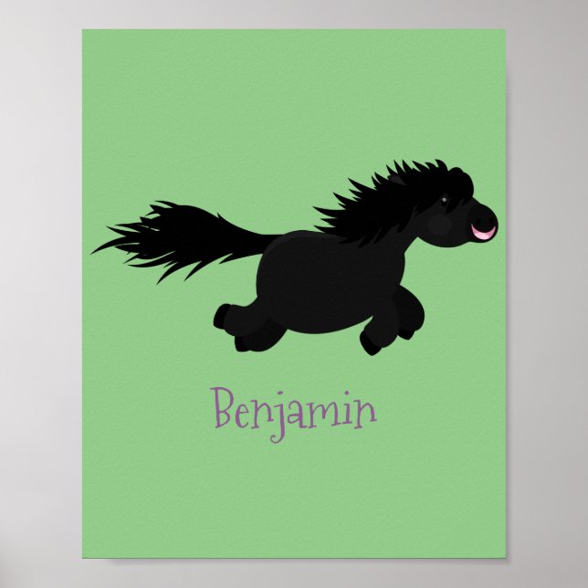 Affiche Cute running Shetland pony cartoon illustration (Devant)