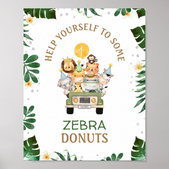 Affiche Cute Safari Animals Birthday Party Sign (Devant)