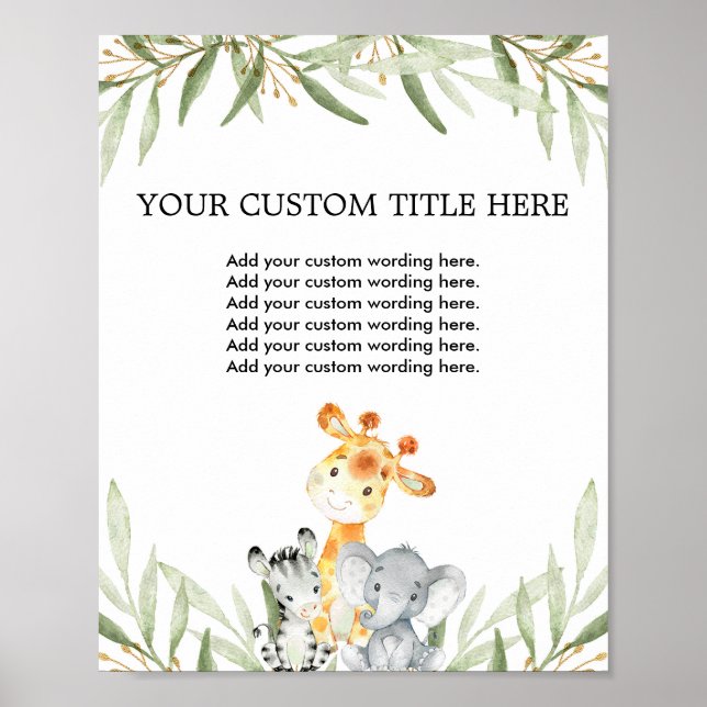 Affiche Cute safari animaux verdure sur mesure Faites votr (Devant)