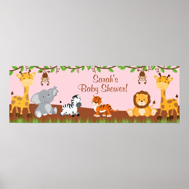 Affiche Cute Safari Jungle Animaux Fille Baby shower Banni (Devant)