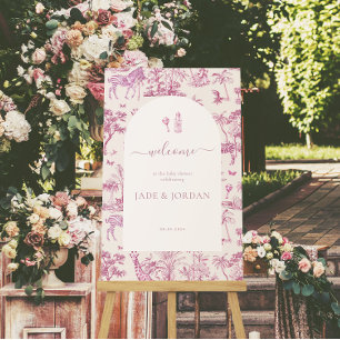 Affiche Cute Safari Toile de Jouy   Baby shower rose