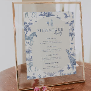 Affiche Cute Safari Toile de Jouy   Boisson Baby shower bl