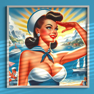 Affiche Cute Sailor Nautical Pin-up