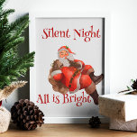 Affiche Cute Santa Claus winking Christmas Vintage<br><div class="desc">Vintage Minimal Watercolor Santa Claus sitting on Modern Elegant Typography Silent Night! All is Bright! Christmas Poster . Matching products available.</div>