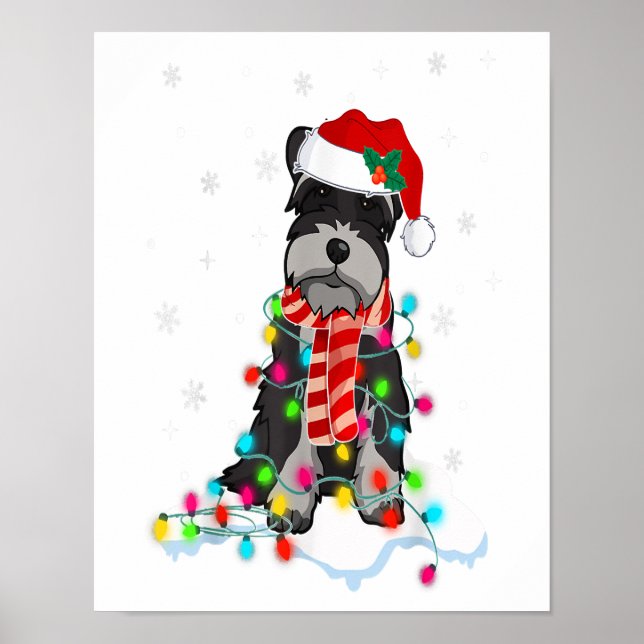 Affiche Cute Schnauzer Christmas Lights With Santa Hat (Devant)