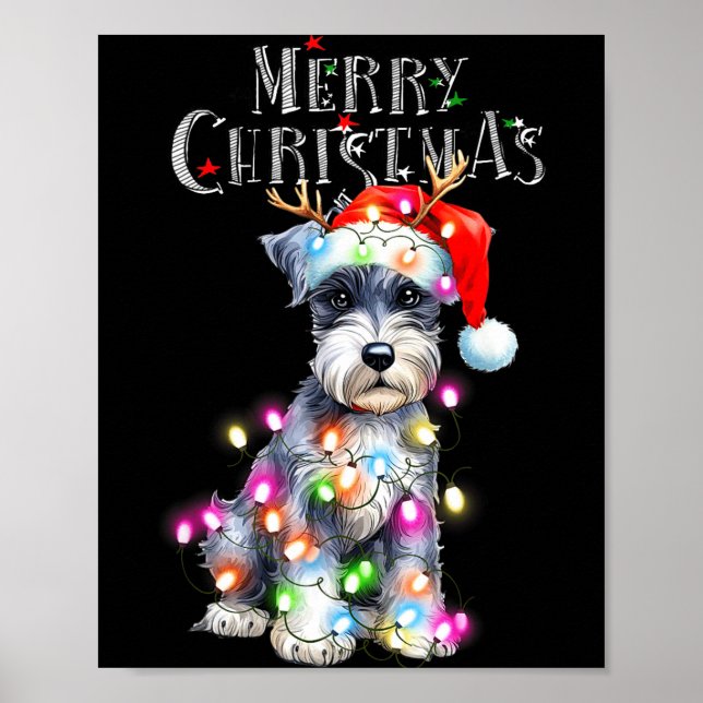 Affiche Cute Schnauzer Christmas Lights Xmas Dog Santa Hat (Devant)