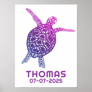Affiche Cute Sea Turtle CUSTOM NOM DE BÉBÉ ANNIVERSAIRE Ar