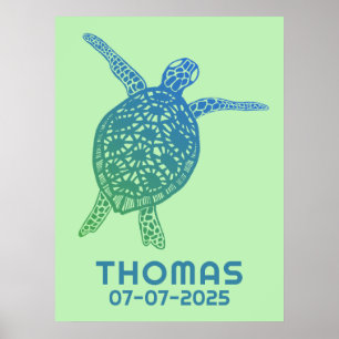 Affiche Cute Sea Turtle CUSTOM NOM DE BÉBÉ ANNIVERSAIRE Ar