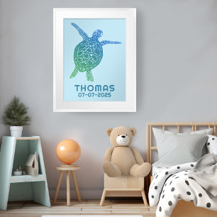 Affiche Cute Sea Turtle CUSTOM NOM DE BÉBÉ ANNIVERSAIRE Ar