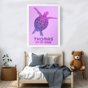 Affiche Cute Sea Turtle CUSTOM NOM DE BÉBÉ ANNIVERSAIRE Ar