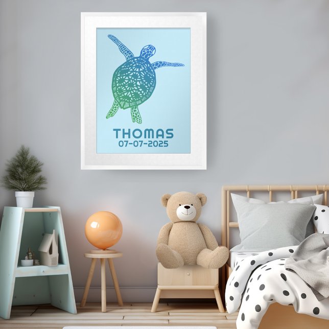 Affiche Cute Sea Turtle CUSTOM NOM DE BÉBÉ ANNIVERSAIRE Ar (Cute Sea Turtle CUSTOM BABY NAME BIRTHDAY Art Poster
Green Blue)