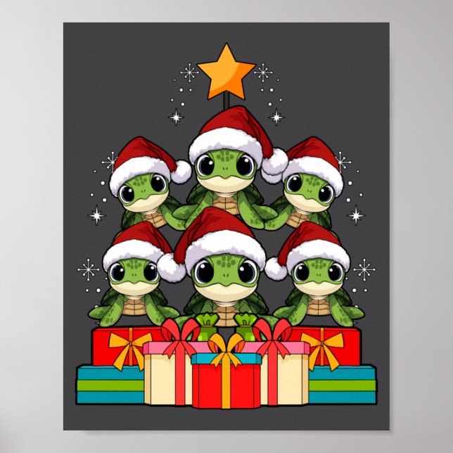 Affiche Cute Sea Turtle Le Ocean Christmas Tree Xmas Hat L (Devant)
