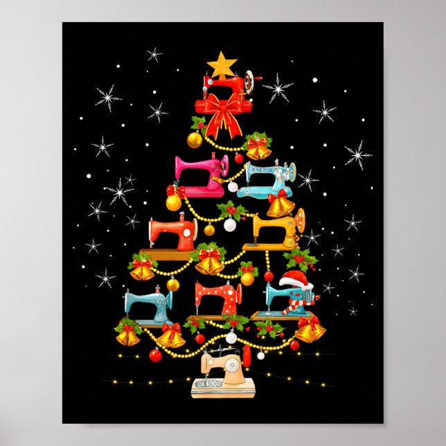 Affiche Cute Sewing Machine Christmas Tree Christmas Ornam (Devant)