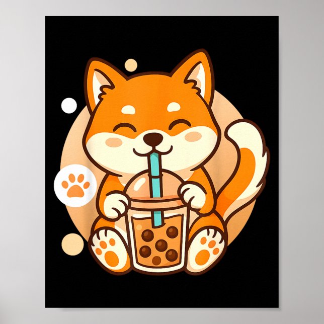 Affiche Cute Shiba Inu Dog Bubble Boba Tea Anime Kawaii Ne (Devant)