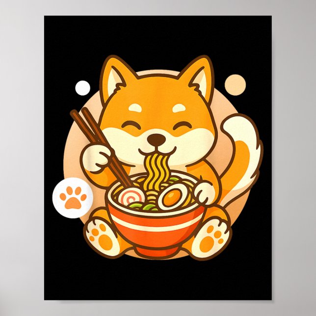 Affiche Cute Shiba Inu Dog Ramen Noodles Bowl Anime Kawaii (Devant)