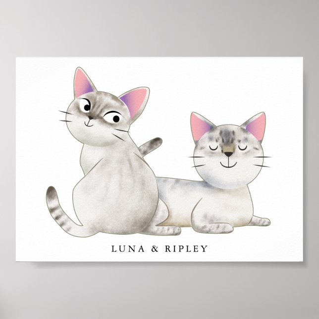 Affiche Cute Siamese Cats Illustration with Name (Devant)