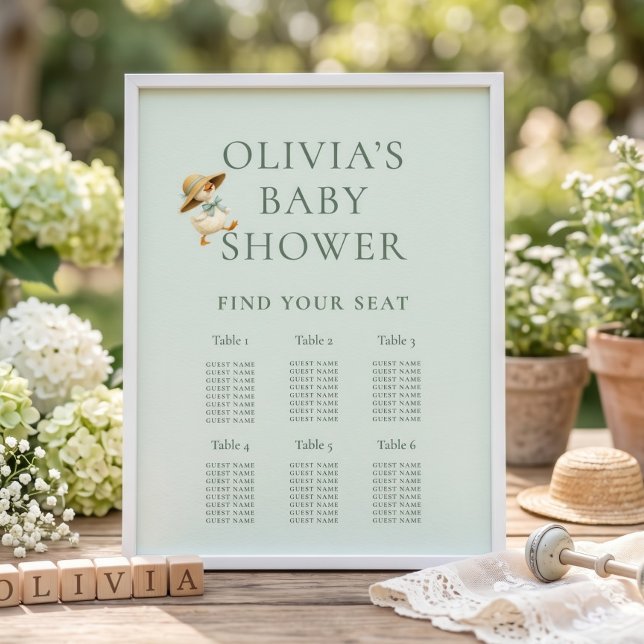 Affiche Cute Silly Goose 6 Table Seating Chart Baby Shower (Créateur téléchargé)