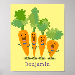 Affiche Cute singing carrot quartet cartoon illustration