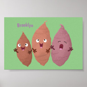 Affiche Cute singing sweet potatoes cartoon vegetables