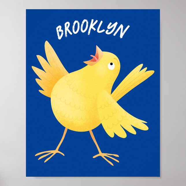 Affiche Cute singing yellow canary bird cartoon (Devant)