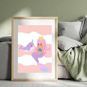 Affiche Cute Sirène Pink Nursery Kids