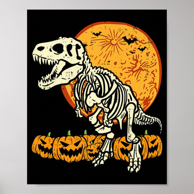 Affiche Cute Skeleton Dinosaur Trex Dino Citrouille Moon B (Devant)
