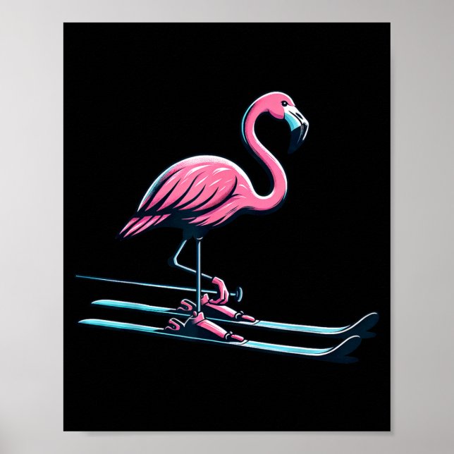 Affiche Cute skiing flamingo design winter sports  (Devant)