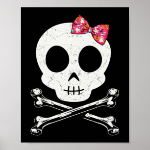 Affiche Cute Skull And Crossbones Pink Bow Tie Halloween S