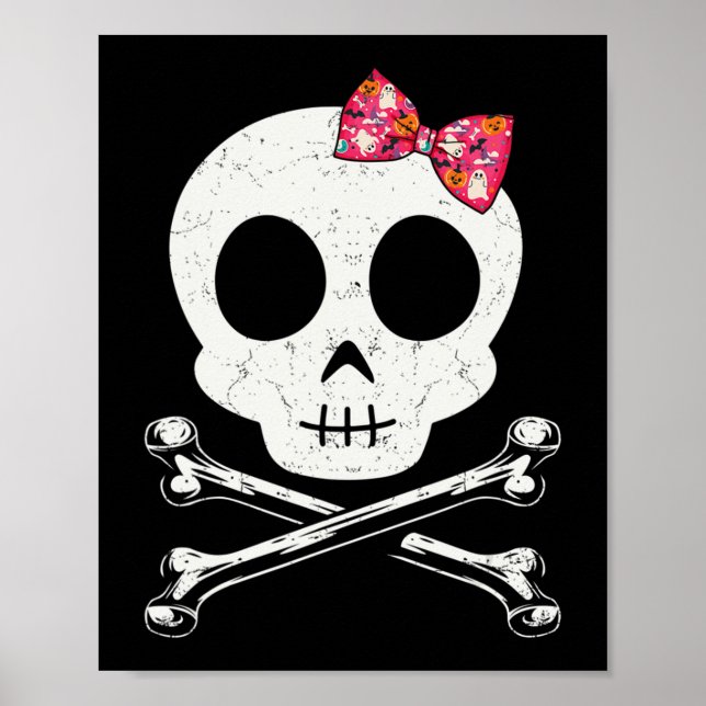 Affiche Cute Skull And Crossbones Pink Bow Tie Halloween S (Devant)