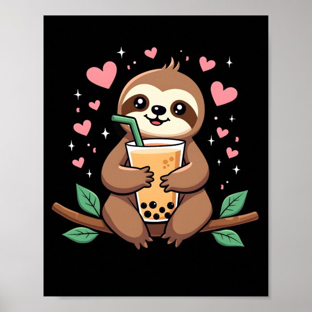 Affiche Cute Sloth Boba Bubble Milk Tea Kawaii Women Girls (Devant)