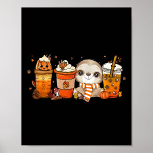 Affiche Cute Sloth Citrouille Spice Coffee Latte Automne