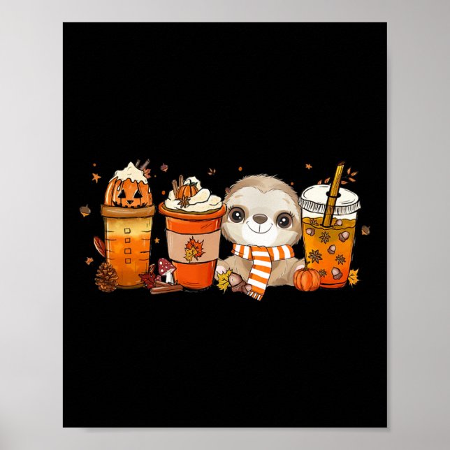 Affiche Cute Sloth Citrouille Spice Coffee Latte Automne (Devant)