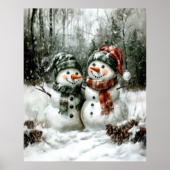 Affiche Cute Snowman Couple Christmas Wall Art (Devant)