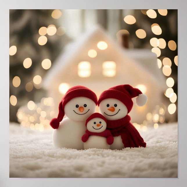 Affiche Cute Snowman Family Winter Christmas (Devant)