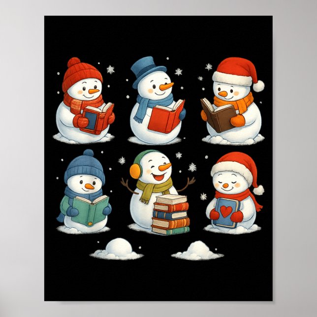 Affiche Cute Snowman Reading Books Christmas Winter Book L (Devant)