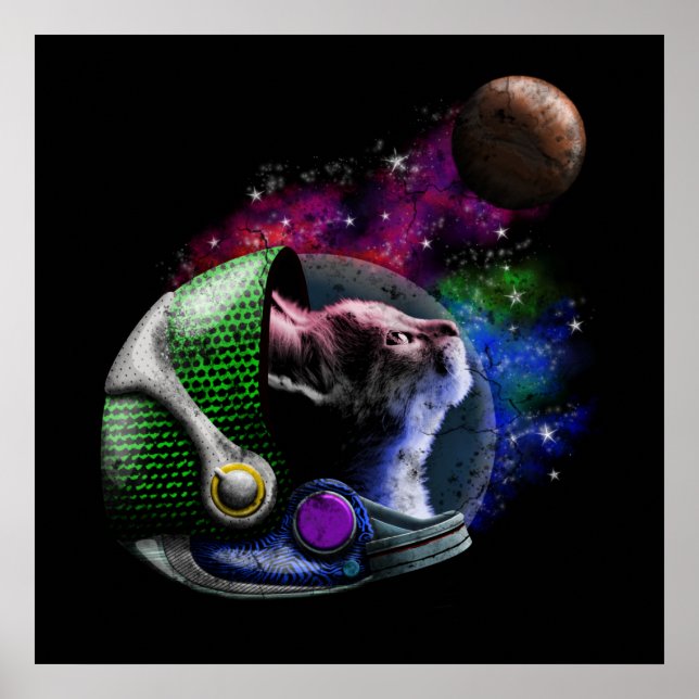 Affiche Cute Space Cat with Helmet Galaxy Nebula (Devant)