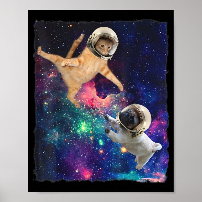 Affiche Cute Space Chat vs Space Chien Galaxy Epic Feu In  (Devant)