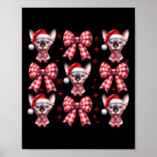 Affiche Cute Sphynx Chat Rouge Plaid Coquette Bow Noël W