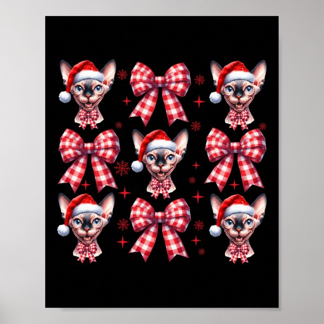 Affiche Cute Sphynx Chat Rouge Plaid Coquette Bow Noël W (Devant)