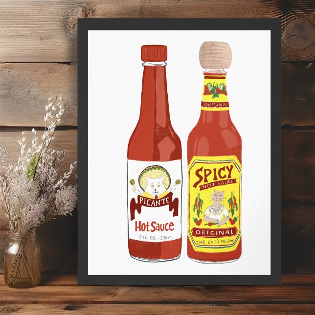 Affiche Cute Spicy Cats hot sauce illustration (Cute Spicy Cats hot sauce illustration Poster
)