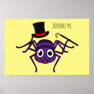 Affiche Cute spider in top hat cartoon